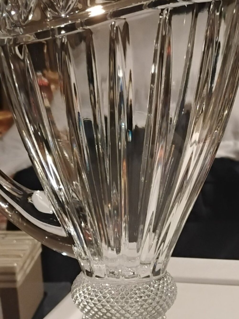 VINTAGE LEAD CRYSTAL PITCHER, 4 GLASSES, OLYMPIA BY GODINGER CUT GLASS